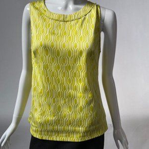 Ann Taylor Tank Size Petite Medium Green,White Geometric 97% Polyester 3% Spande